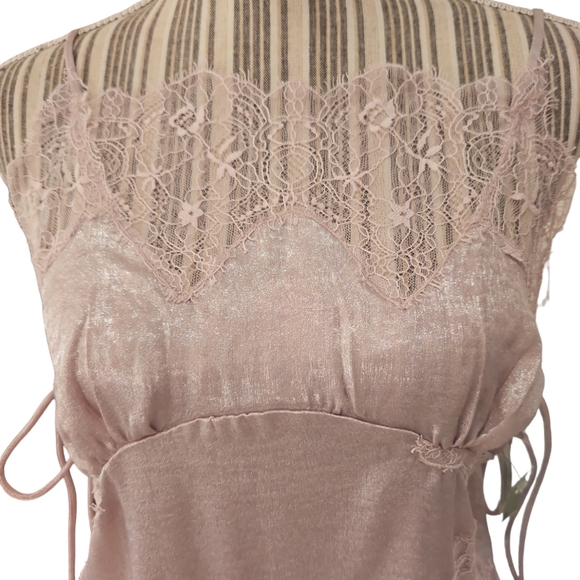 Free People Intimately Women Pink Satin Boho Shimmer  Cami Tank Top Size XS/L - Picture 4 of 15